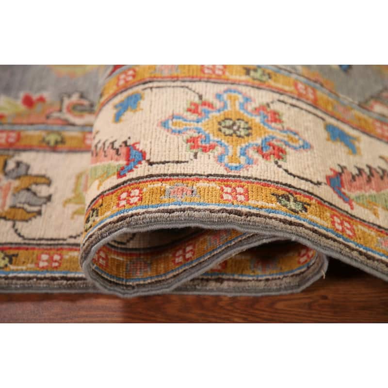 Gray Kazak Oriental Area Rug Hand-Knotted Wool Carpet - 4'1"x 6'4"