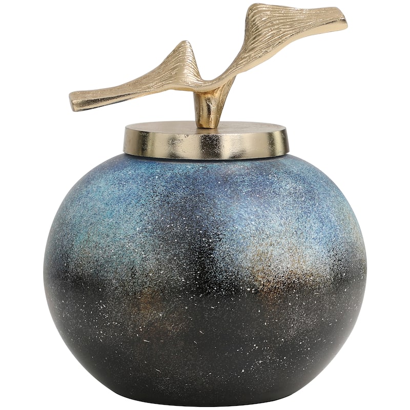 Blue Glass Galaxy Inspired Abstract Decorative Jars with Gold Wave Designed Top