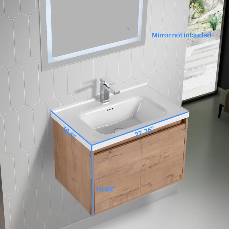 Blossom 28" Wall Mounted Floating Bathroom Vanity with Ceramic Sink