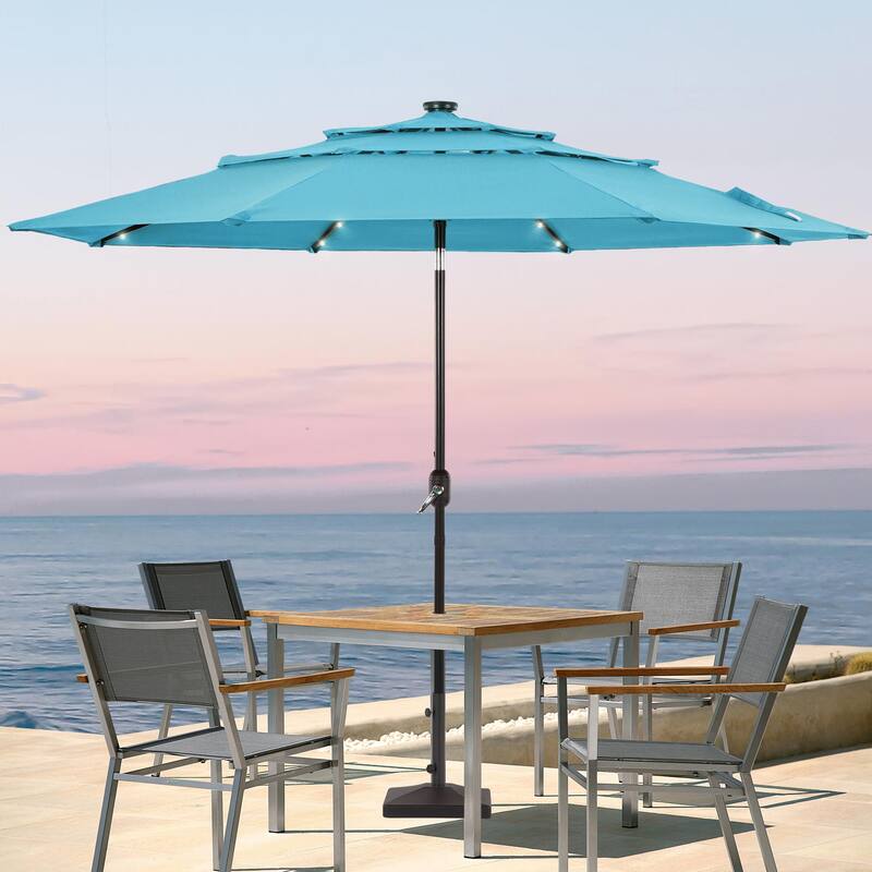 LIVOOSUN LED 10FT LED 3-layer Patio Umbrella with UPF50+, Tilt Function, and Wind-Resistant Design——Experience Outdoor Comfort - Lake Blue