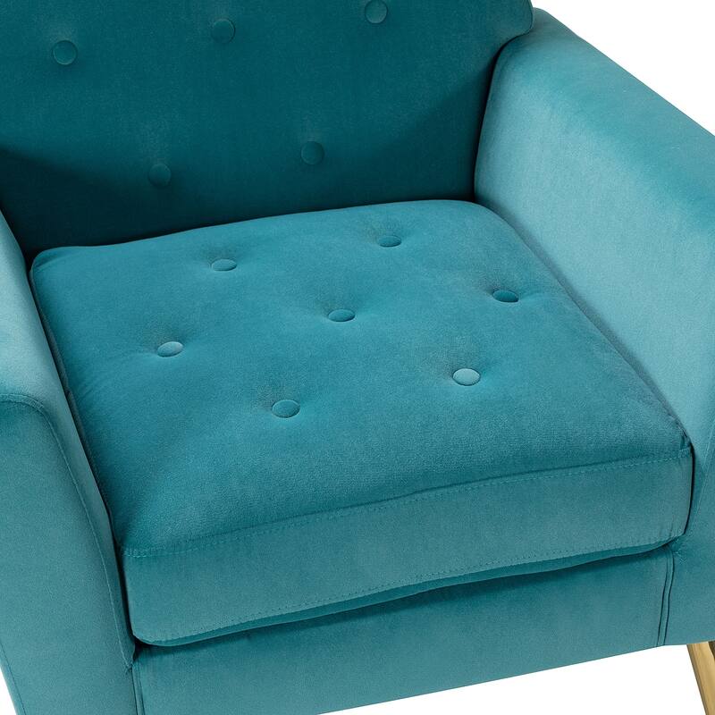 Lilia Contemporary Velvet Upholstered Tufted Back Armchair with Metal Golden legs Set of 2 by HULALA HOME