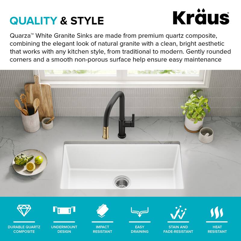 KRAUS Granite Black Onyx 31 inch 1-Bowl Undermount Kitchen Sink