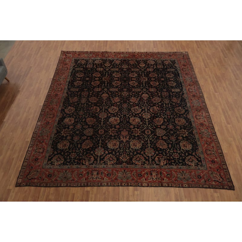 Hand Knotted Oriental 100% Wool Carpet Traditional All-Over Navy Blue & Blues Mahal Area Rug - 13' 9'' X 12' 4''