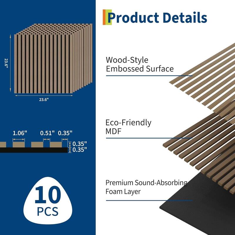 23.6"X23.6" 3D Fluted Wood Slat Acoustic Soundproof Wall Panels for Noise Reduction
