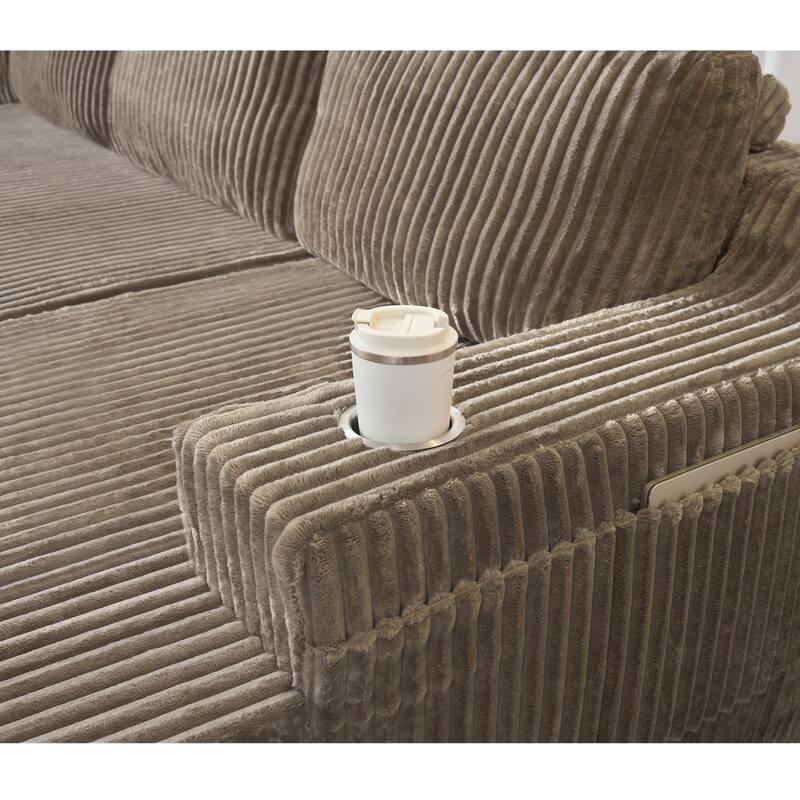 130" U-Shaped Corduroy Sectional Sofa with Cup Holders, No Assembly Required