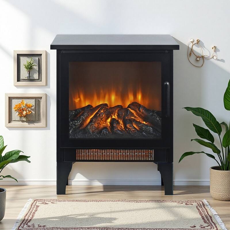 17/18/26/33 inch Freestanding Electric Fireplace Stove Heater with 3D Flame Effect 12H Timer Infrared Remote Control,Black/Brown