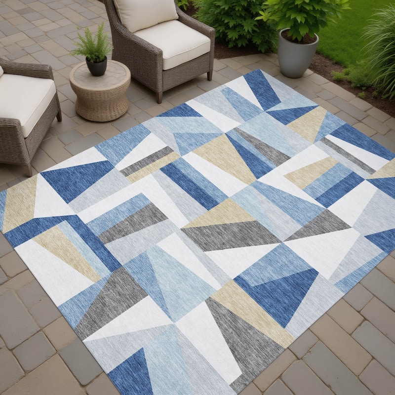 Machine Washable Indoor/ Outdoor Contemporry Mosaic Chantille Rug - Blue - 8' x 10'