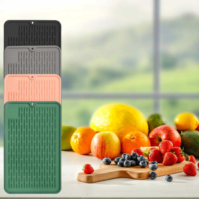 Silicone Dish Drying Mat Set, 11.8"x7.9" Dish Drain Pad Heat Resistant - 30 x 20 x 0.5cm