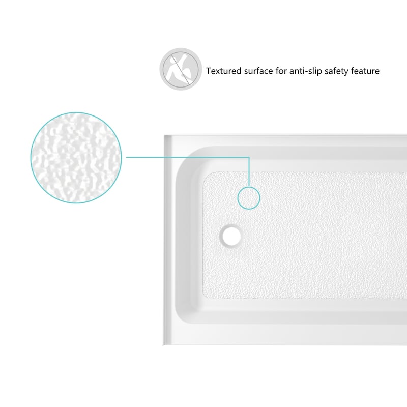 Indigo Home 60x36 inch Single Threshold Shower Tray Left Drain in White