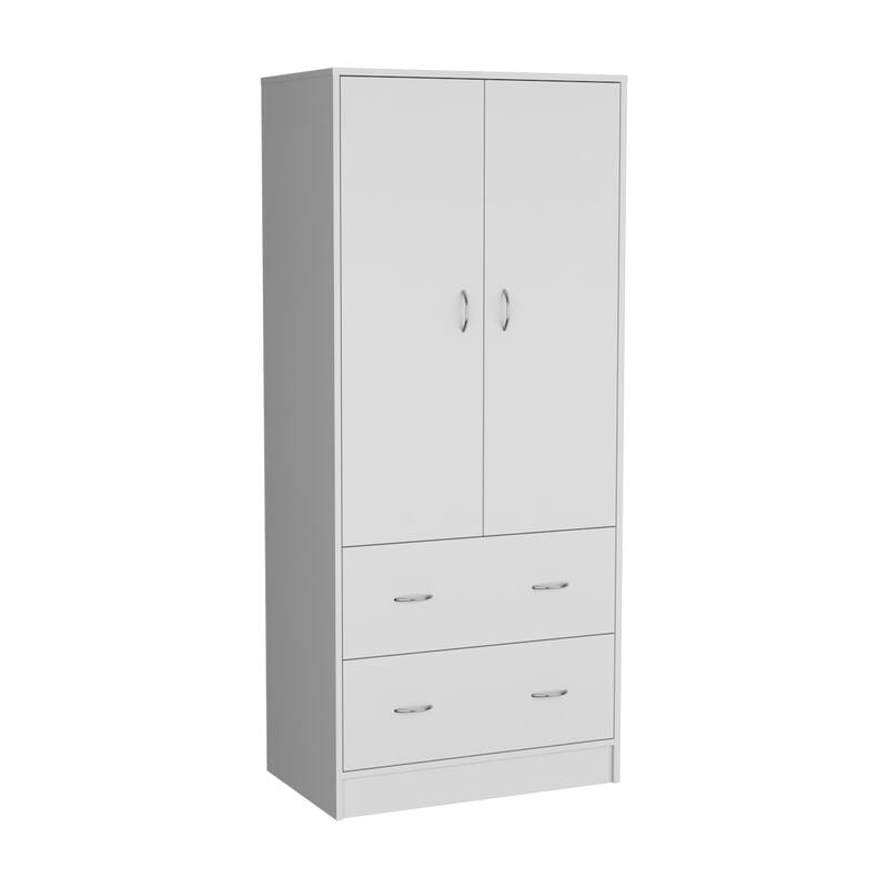 30.9" Modern Armoire with Double Doors, 2 Drawers and Hanging Rod for Bedroom
