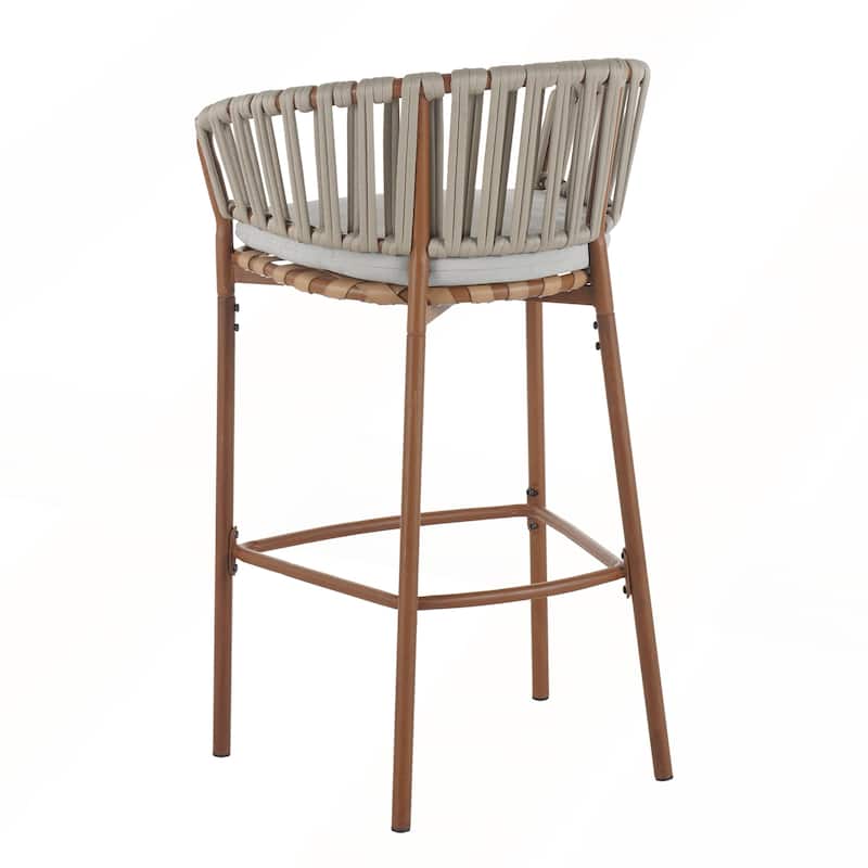 Outdoor Metal Rope Barstool with and Beige Cushion Set of 2