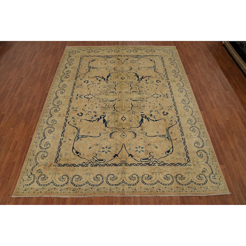 Hand Knotted Oriental 100% Wool Carpet Floral Beige & Ivories N/A Area Rug - 11' 5'' X 9' 1''