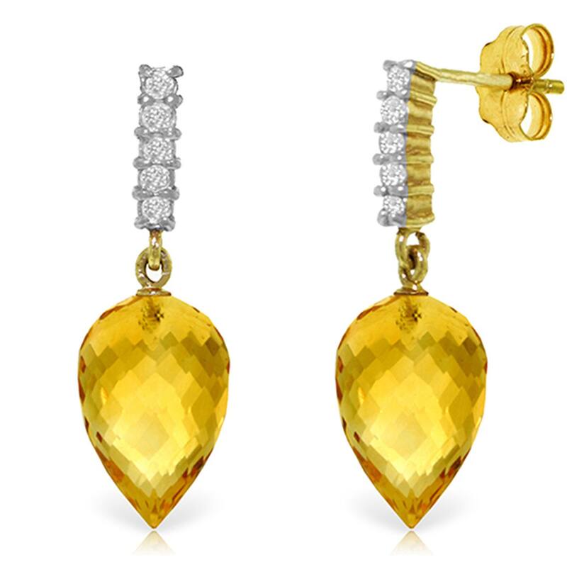 19.15 Carat 14K Solid Gold Gemstone Earrings Diamond Citrine - Yellow