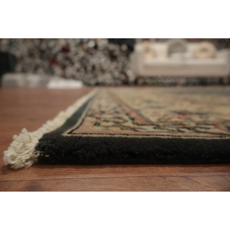 Hand Knotted Oriental Wool & Silk Carpet Traditional Floral Green Aubusson Area Rug - 9' 0'' X 6' 2''