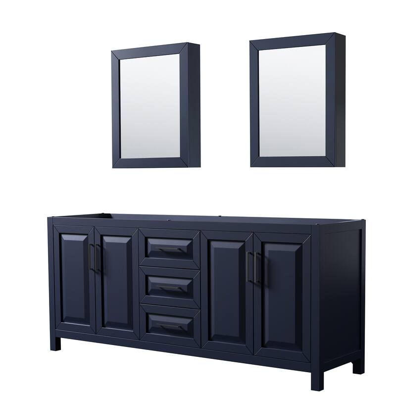 Wyndham Collection Daria 79" Double Free Standing Vanity Cabinet - - Dark Blue / Matte Black Hardware