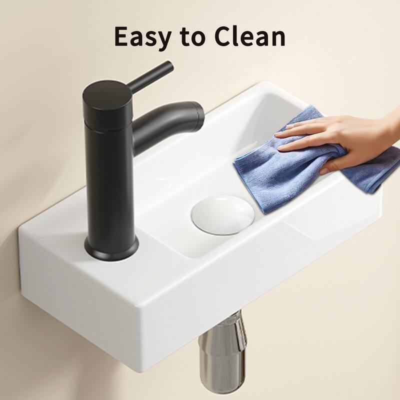 GDFStudio - Kairo 18" Modern Ceramic Wall Hung Cloakroom Basin Sink with Rectangular Basin, without Tap and Drain