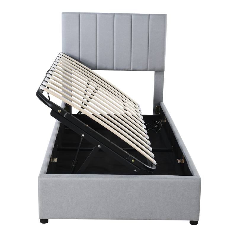 Twin Size Upholstered Platform Bed with a Hydraulic Storage System
