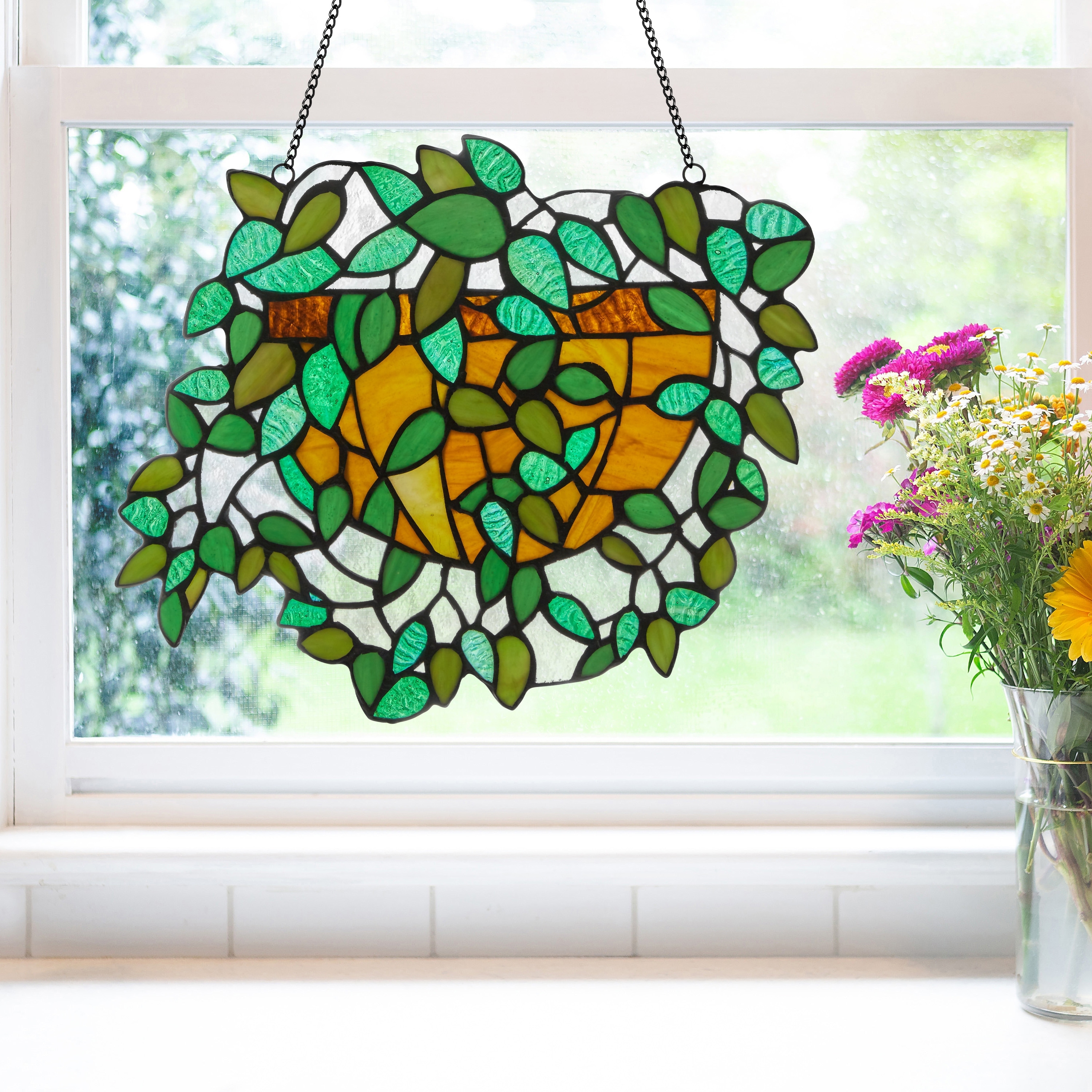 River of Goods Hanging Plant Tiffany-Style Stained Glass Window Panel - 13" x 0.25" x 11.25"