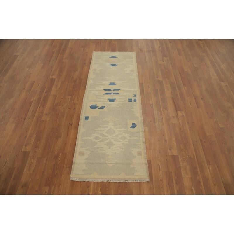 Hand Woven Oriental 100% Wool Carpet Southwestern Tribal Greys & Charcoal Kilim Runner Rug - 6' 0'' X 2' 1''