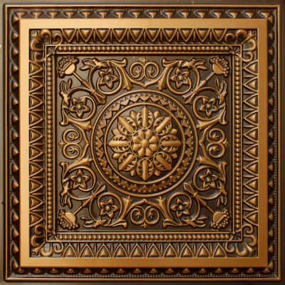 Dundee Deco Victorian Floral Antique Gold Glue Up or Lay In, PVC 3D Decorative Ceiling Tiles