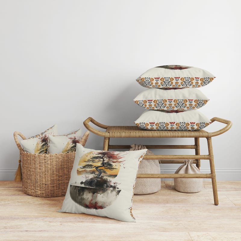 Blossom Bliss Bodhi Faux Suede Reversible Throw Pillow Peach and Orange