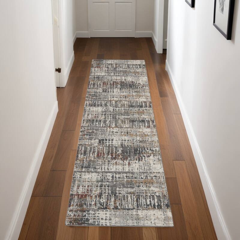 Joro Power Loomed Abstract Modern Area Rug By HomeRoots - 90' X '26' X '0.38 - 90' X '26' X '0.38 - Black - Runner