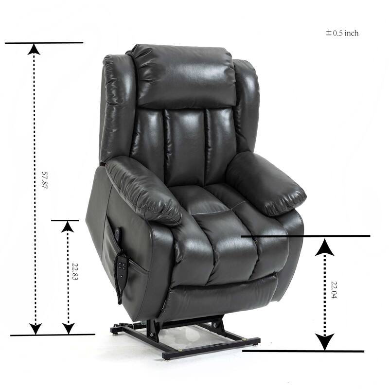 Roomfitters Dual Motor Power Lift Recliner, Infinite Position Massage Chair with 180-Degree Flat Recline, Leatheraire, Grey