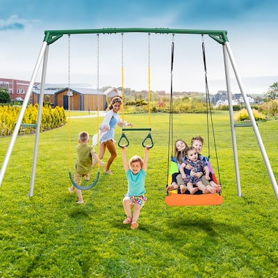 9.5' Tall Swing Sets for Backyard, Heavy Duty Metal Swingset Outdoor for Kids