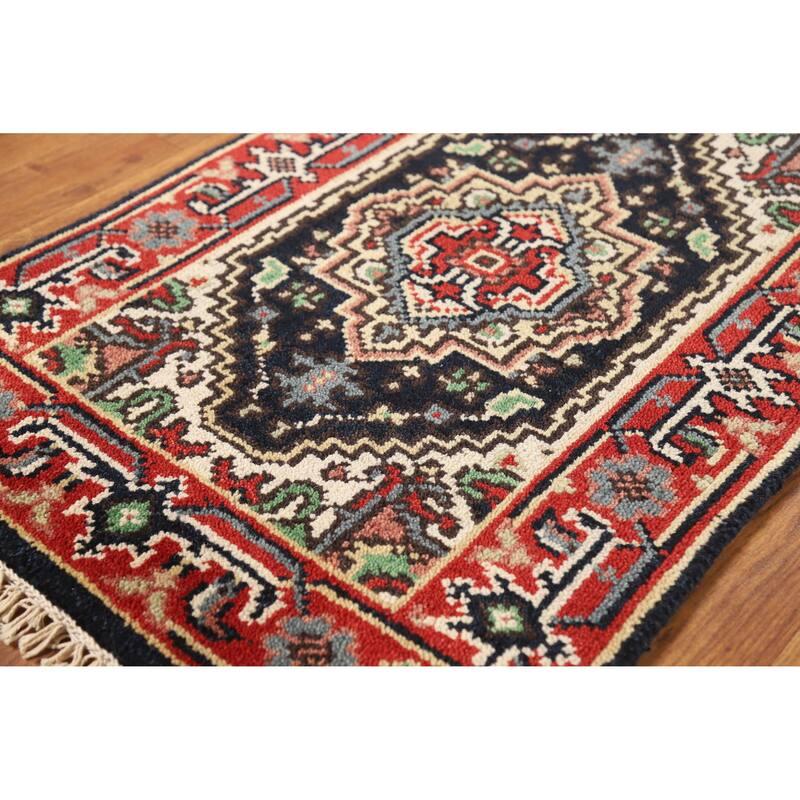 Dark Navy Blue Heriz Serapi Foyer Rug Hand-Knotted Wool Carpet - 2'0" x 3'0"