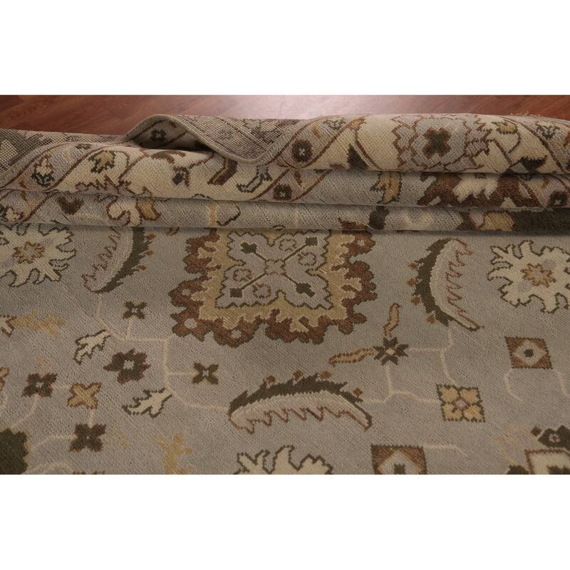 Earth Tone Oushak Indian Area Rug Hand-Knotted Floral Wool Carpet - 9'0"x 11'10"