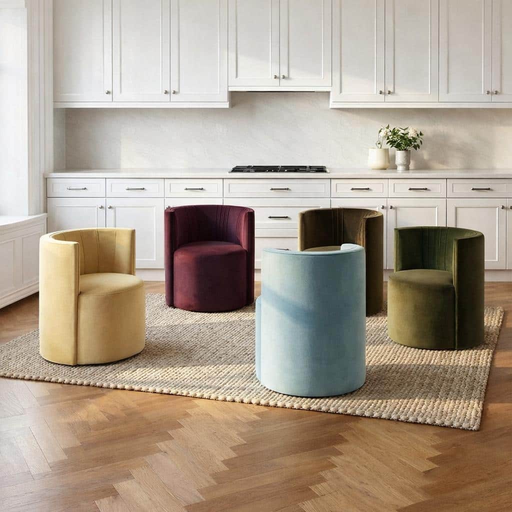 Velvet Swivel Dining Chairs with Rolling Casters, Upholstered Barrel Back Dining ArmChairs