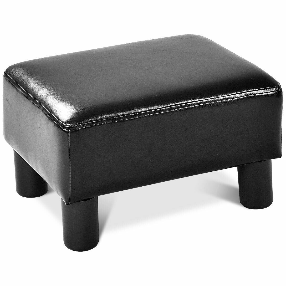 Costway Small Ottoman Footrest PU Leather Footstool Rectangular Seat Stool  White