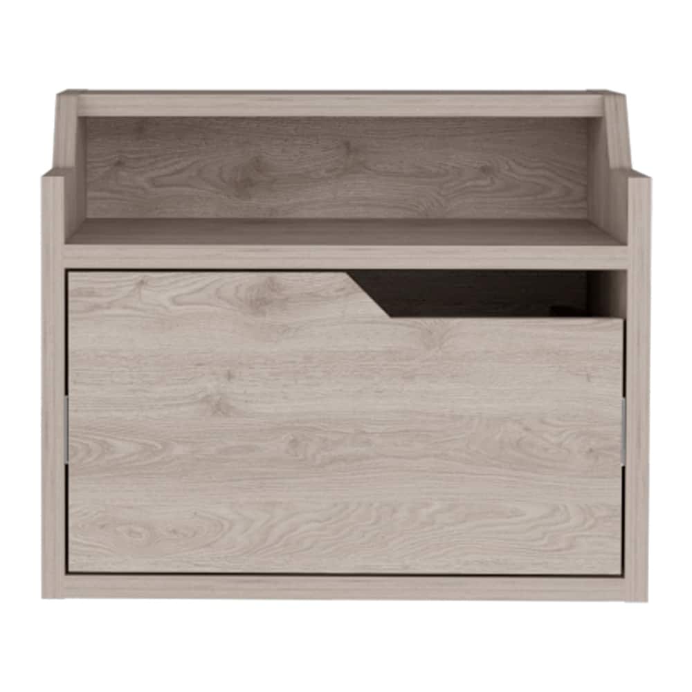 Floating Nightstand with Spacious Drawer and Dual-Tier Surface, Light Gray