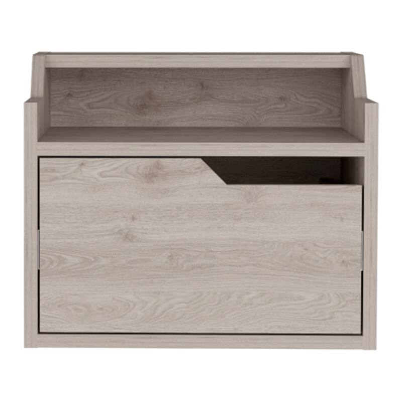 Floating Nightstand with Spacious Drawer and Dual-Tier Surface, Light Gray - Light Gray