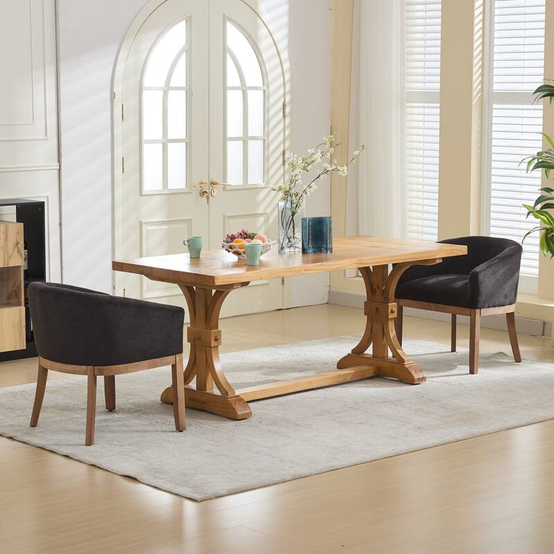 Modern 19" W Upholstered Barrel Dining Chairs with Arms, Farmhouse Linen Accent Chairs with Solid Wood Frame