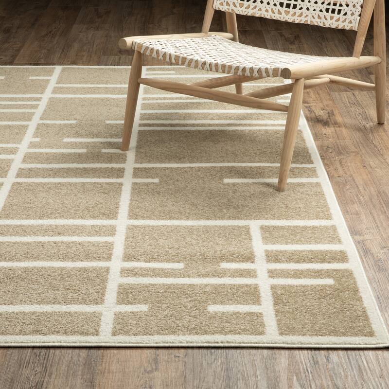 Quartz Geo Blocks and Line Beige/ Ivory Area Rug - 5'3" x 7'