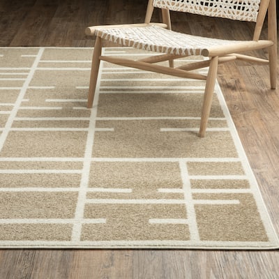 Quartz Geo Blocks and Line Beige/ Ivory Area Rug