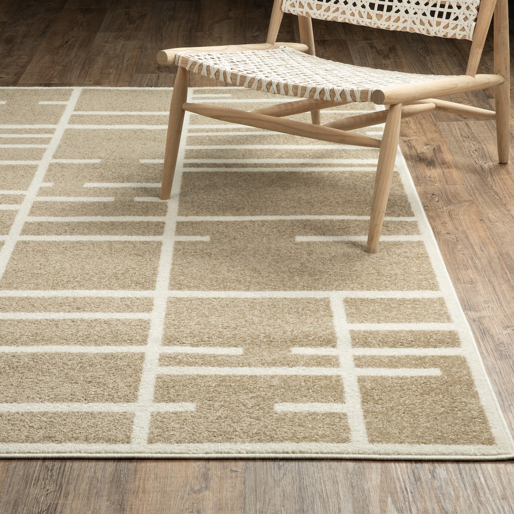 Quartz Geo Blocks and Line Beige/ Ivory Area Rug
