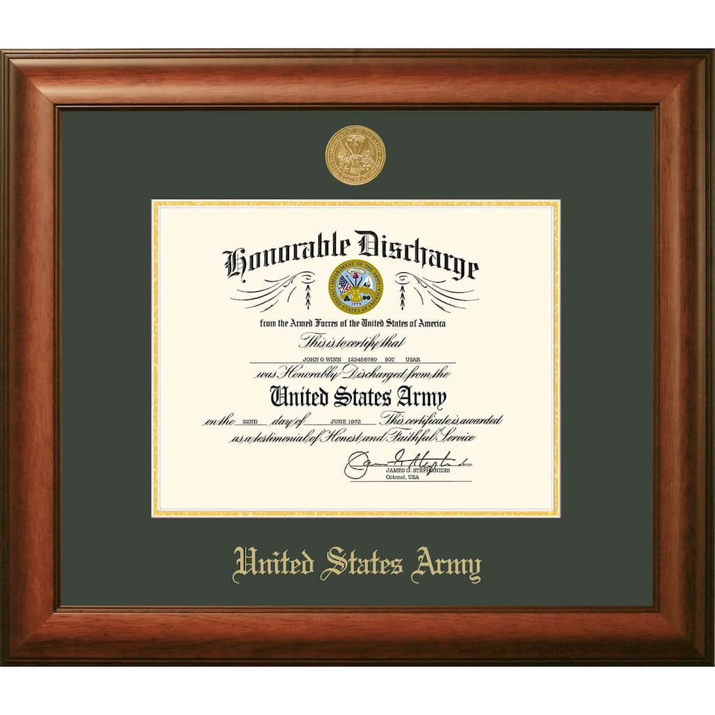 Patriot Frames Army 8.5x11 Discharge Walnut Frame Gold Medallion