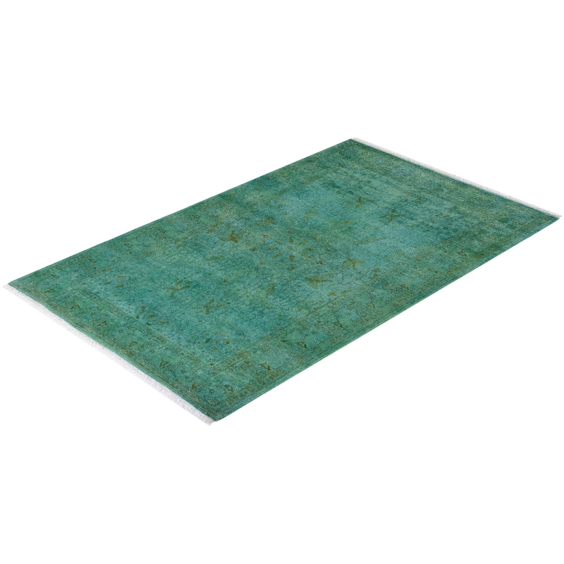 Overton Hand Knotted Wool Vintage Inspired Modern Contemporary Overdyed Green Area Rug - 3' 3" x 5' 3"