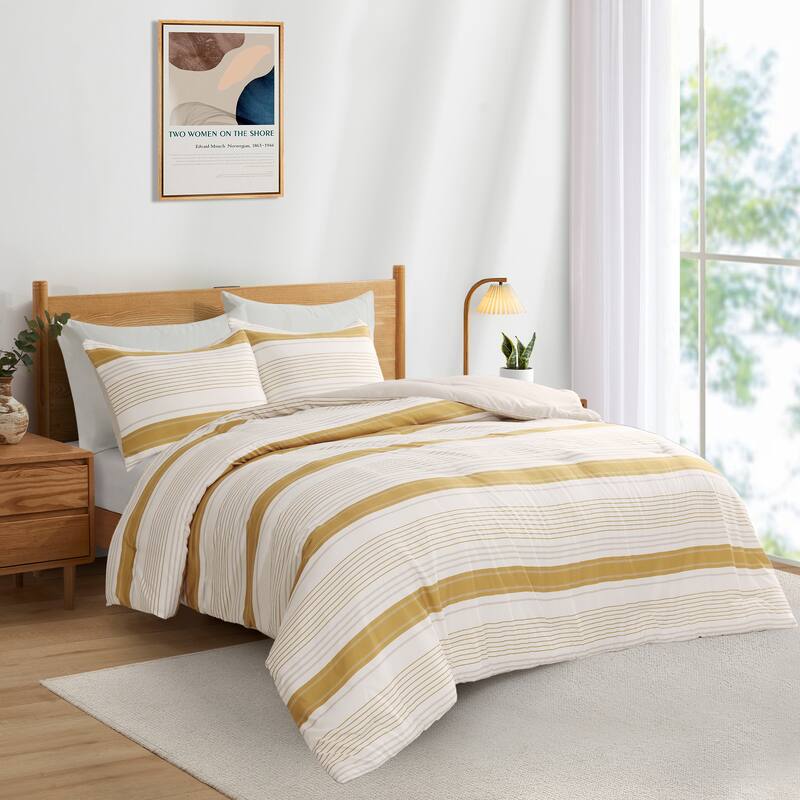 Year-Round Printed Stripe Microfiber Comforter Set