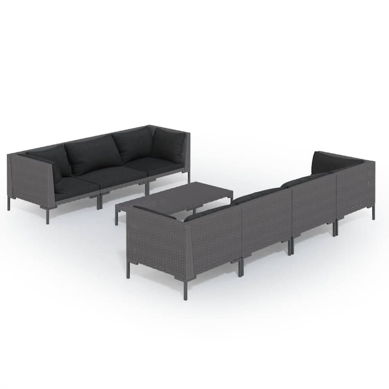 vidaXL Patio Lounge Set Outdoor Sectional Sofa Set Table Poly Rattan Dark Grey - 27.6" x 27.6" x 24"