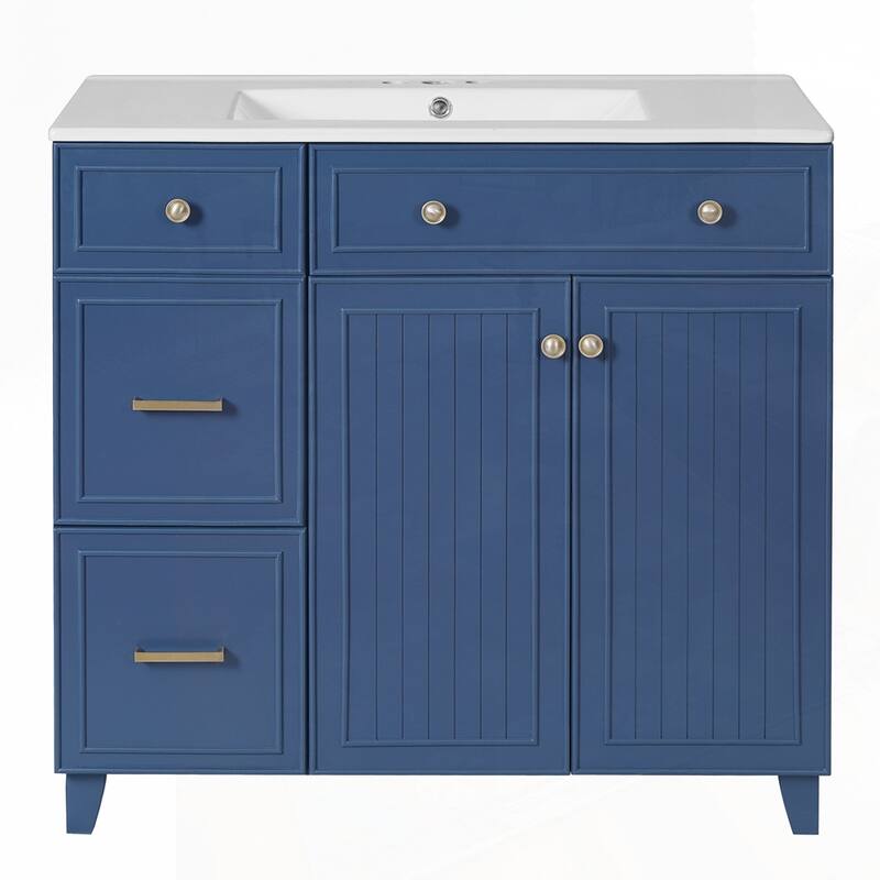 Bathroom Vanity with Ceramic Sink and Adjustable Shelves