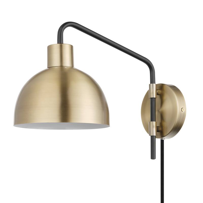 Dimitri 1-Light Antique Brass Plug-In or Hardwire Wall Sconce - 8.25
