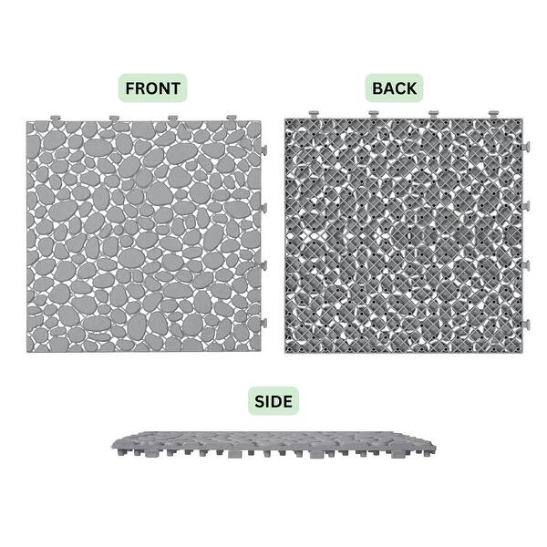 dimension image slide 3 of 4, 12 x 12 Inch Interlocking Deck Tiles,Bathroom Shower Balcony Porch Weight Capacity Upto 440 LBS,Pebble Stone Pattern Pack of 12