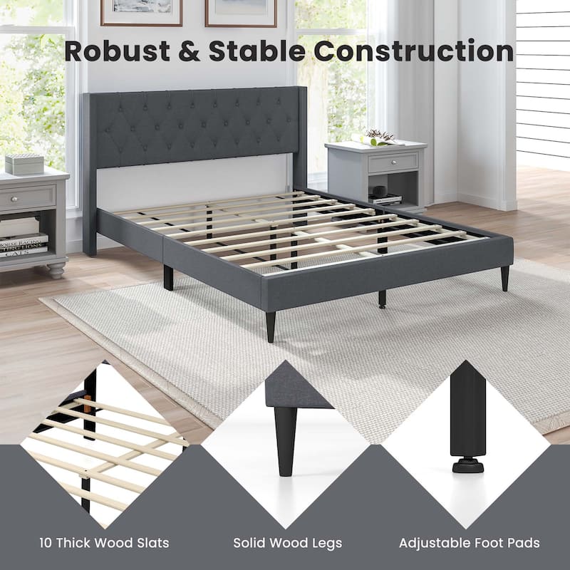 Costway Queen Size Upholstered Platform Bed with Button Tufted
