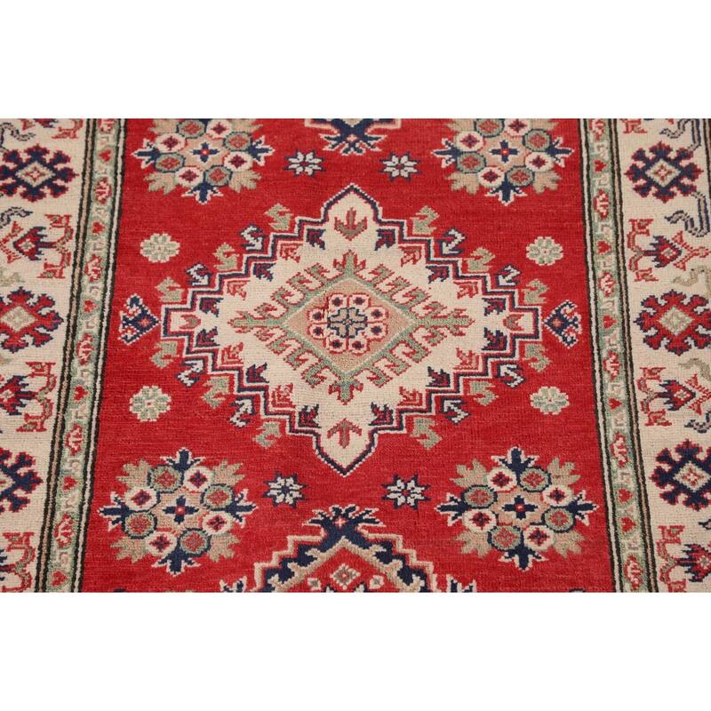 Red Kazak Accent Rug Handmade Oriental Wool Carpet - 3'4"x 4'11"