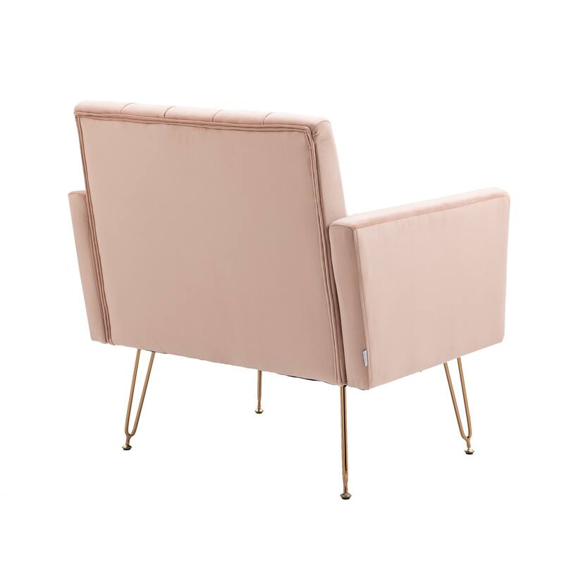 Velvet Upholstered Armchair Single Sofa Modern Tufted Reading Chairs Gold Metal Leg Wingback Chairs for Living Room Bedroom