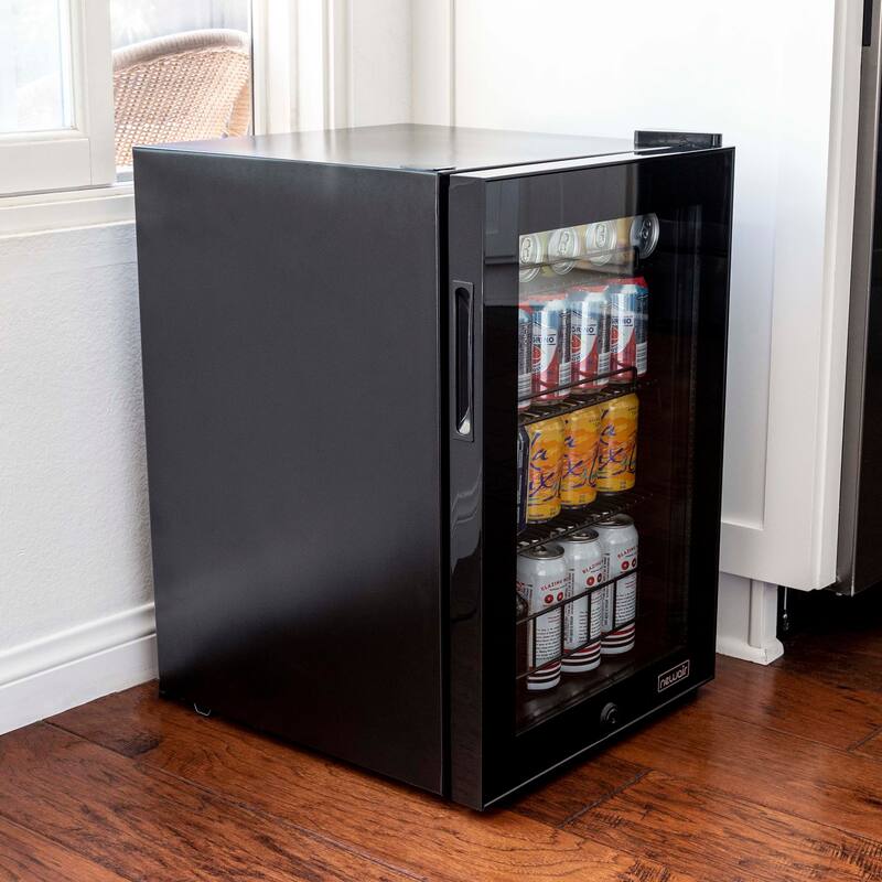 Newair 90 Can Freestanding Beverage Fridge in Onyx Black, Compact with Adjustable Shelves and Lock