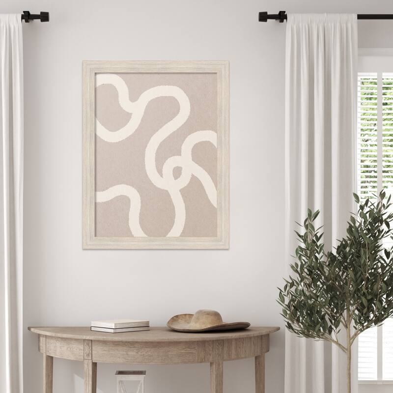 Minimal Abstract Line Art in Neutral 1 by July Art Prints Wood Framed Wall Art Print - Hardwood White Wash Narrow